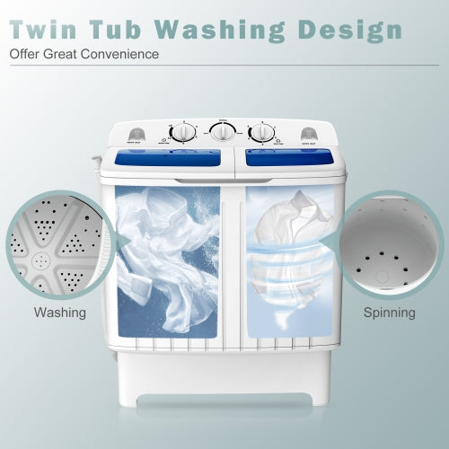 Goplus Portable Mini Compact Twin Tub Washing Machine Washer / Spin Dryer - 17.6lb Capacity