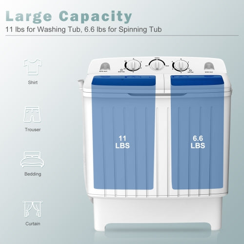 Goplus Portable Mini Compact Twin Tub Washing Machine Washer / Spin Dryer - 17.6lb Capacity