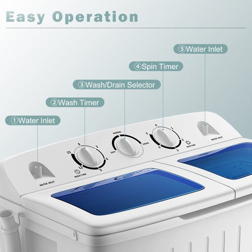 Goplus Portable Mini Compact Twin Tub Washing Machine Washer / Spin Dryer - 17.6lb Capacity