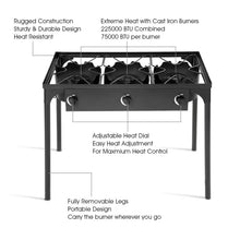 Load image into Gallery viewer, 225000-BTU Outdoor Portable Propane 3 Burner Gas Cooker
