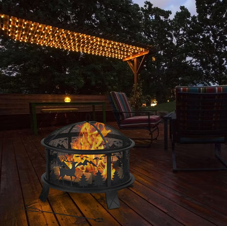 Auction Deal -26-Inch Outdoor Steel Frame Wood Burning Fire Pit with Poker