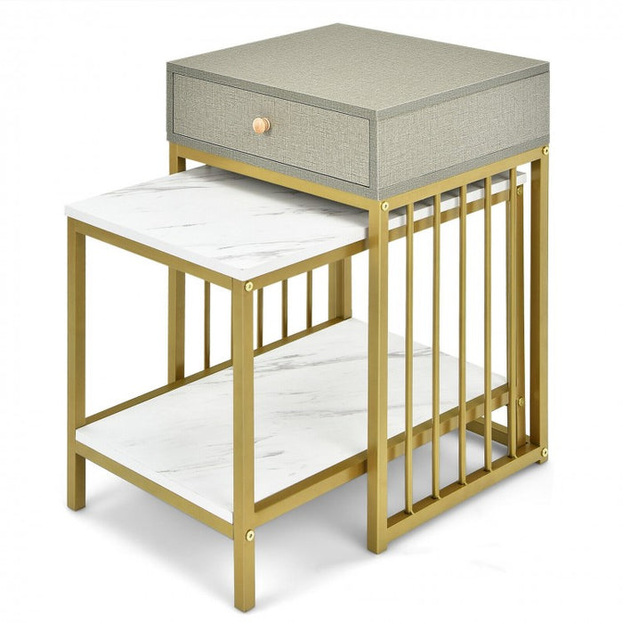 Costway Modern Coffee Table and Side Table Set of 2 with Drawers and Storage Shelf - Suitable for Living Room and Cafe