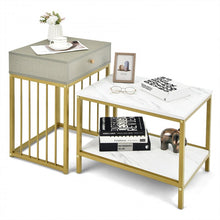 Load image into Gallery viewer, Costway Modern Coffee Table and Side Table Set of 2 with Drawers and Storage Shelf - Suitable for Living Room and Cafe
