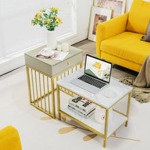 Load image into Gallery viewer, Costway Modern Coffee Table and Side Table Set of 2 with Drawers and Storage Shelf - Suitable for Living Room and Cafe
