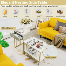 Load image into Gallery viewer, Costway Modern Coffee Table and Side Table Set of 2 with Drawers and Storage Shelf - Suitable for Living Room and Cafe
