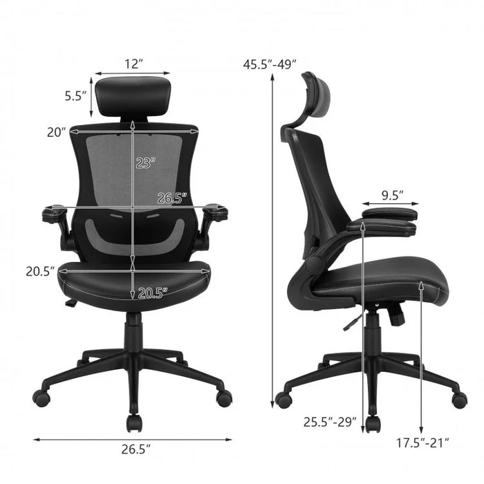 Black High-Back Mesh Office Chair with Headrest and Lumbar Support