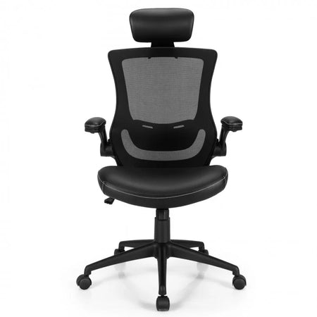 Black High-Back Mesh Office Chair with Headrest and Lumbar Support