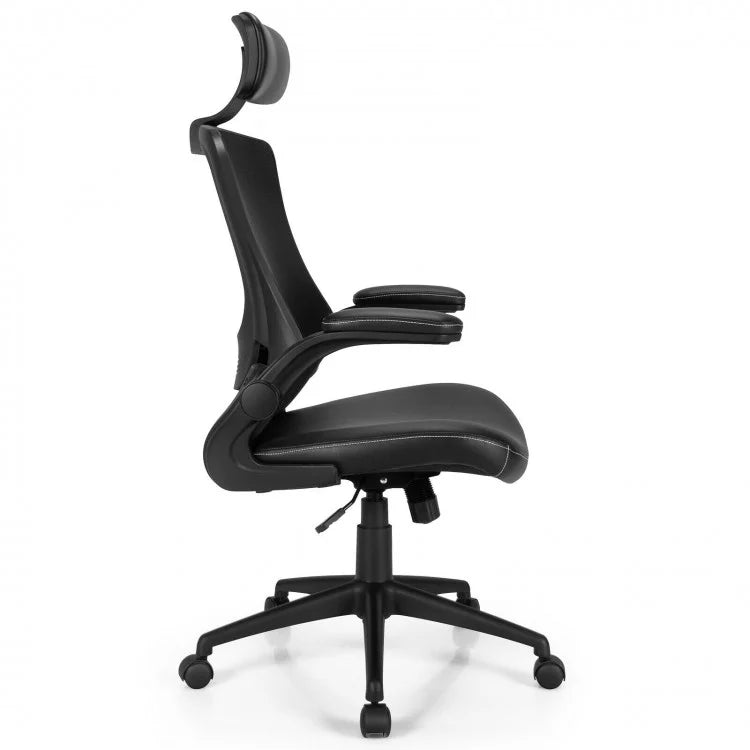 Black High-Back Mesh Office Chair with Headrest and Lumbar Support