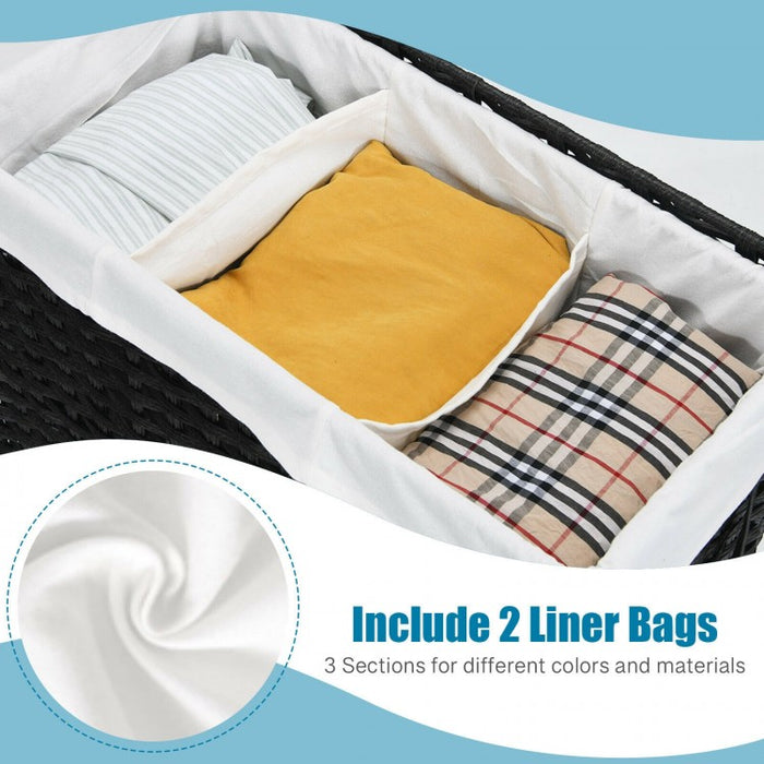 Bathroom Black Rolling Lid Laundry Hamper with Wheels