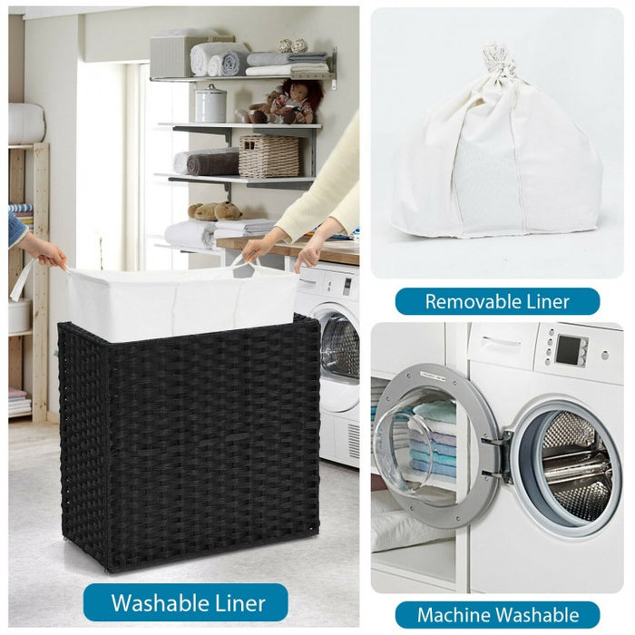 Bathroom Black Rolling Lid Laundry Hamper with Wheels
