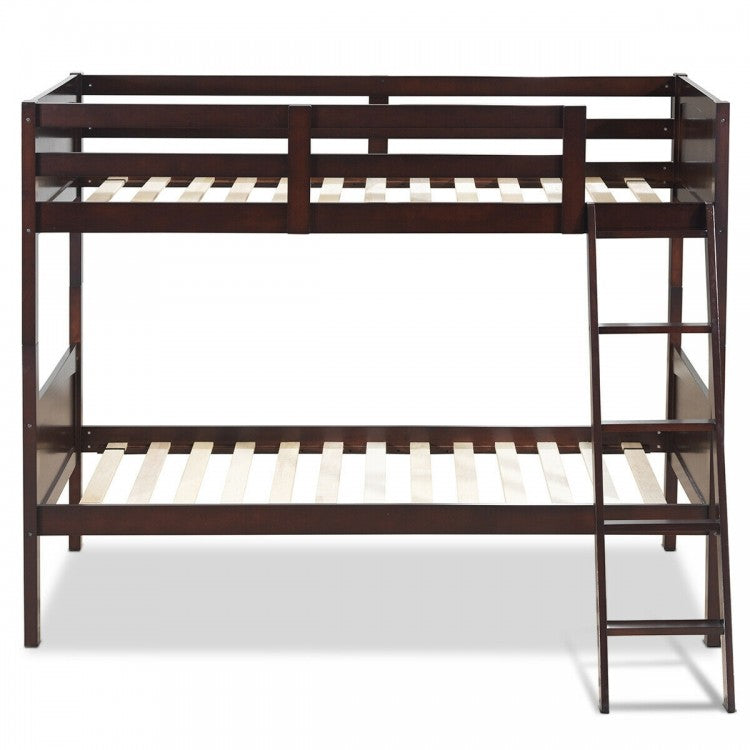 Costway Solid Wood Bunk Bed with Ladder and Safety Guardrails - Suitable for Bedroom, Dormitory, and Apartment