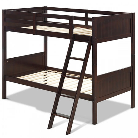 Costway Solid Wood Bunk Bed with Ladder and Safety Guardrails - Suitable for Bedroom, Dormitory, and Apartment