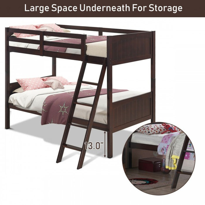 Costway Solid Wood Bunk Bed with Ladder and Safety Guardrails - Suitable for Bedroom, Dormitory, and Apartment