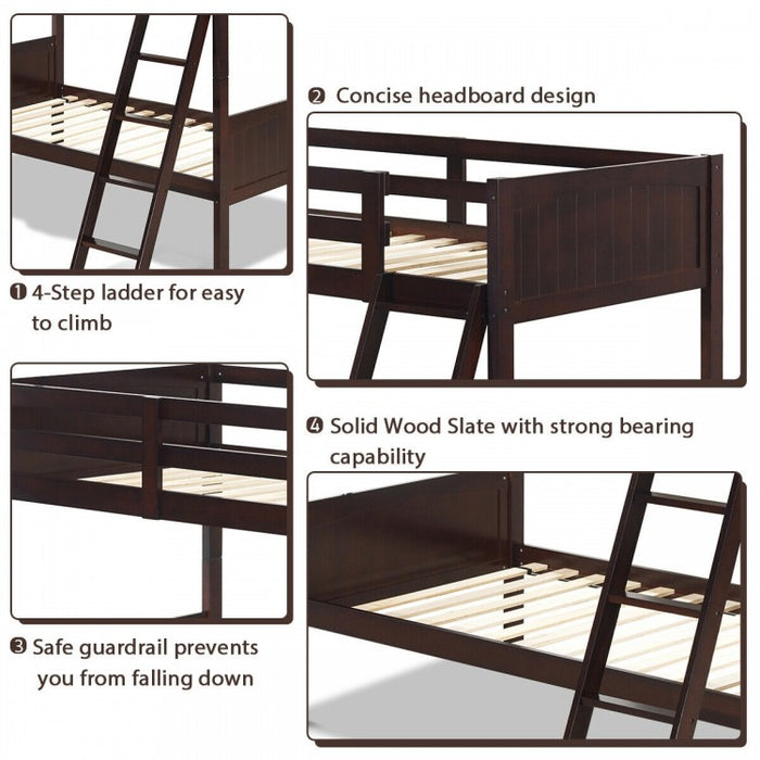 Costway Solid Wood Bunk Bed with Ladder and Safety Guardrails - Suitable for Bedroom, Dormitory, and Apartment