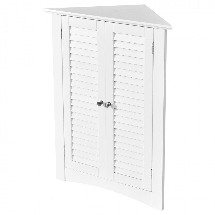 White Bathroom Corner Storage Cabinet with Louvre Doors