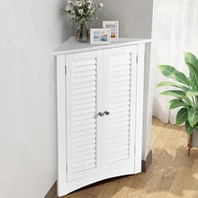 Load image into Gallery viewer, White Bathroom Corner Storage Cabinet with Louvre Doors

