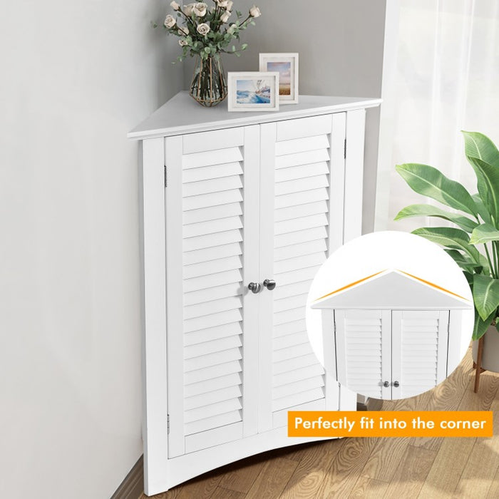White Bathroom Corner Storage Cabinet with Louvre Doors