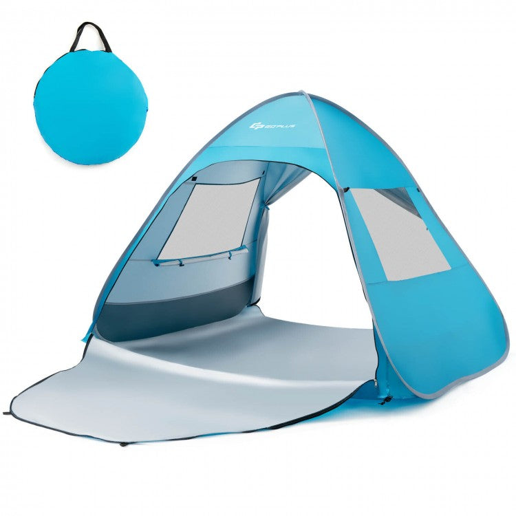 Costway Blue Pop-Up Canopy Tent with Portable Bag - Suitable for Beach, Backyard, Camping, and Travel