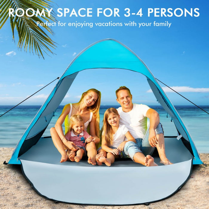 Costway Blue Pop-Up Canopy Tent with Portable Bag - Suitable for Beach, Backyard, Camping, and Travel