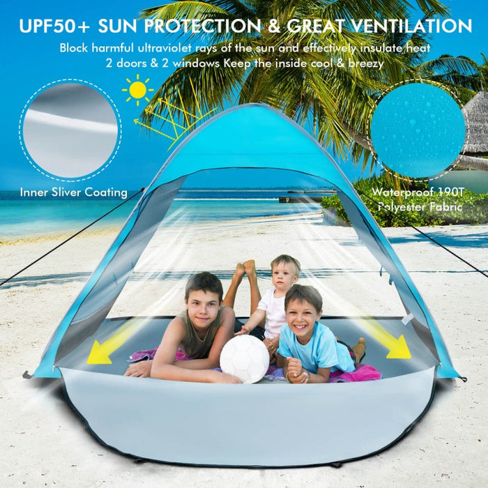 Costway Blue Pop-Up Canopy Tent with Portable Bag - Suitable for Beach, Backyard, Camping, and Travel