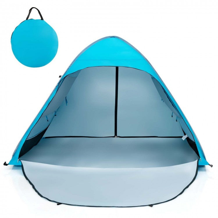 Costway Blue Pop-Up Canopy Tent with Portable Bag - Suitable for Beach, Backyard, Camping, and Travel