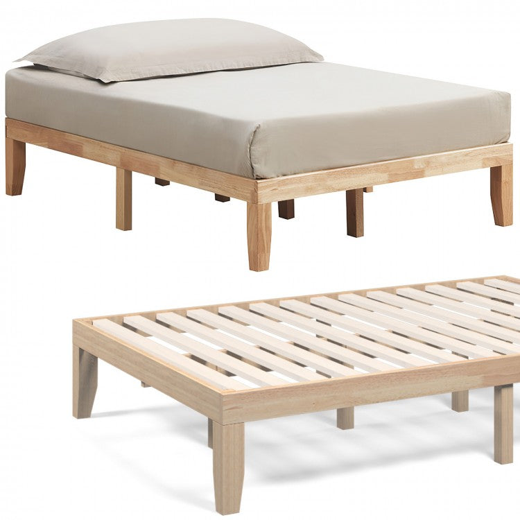 Full-Size Solid Wood Bed Frame with 10.5-Inch Under-Bed Storage Space