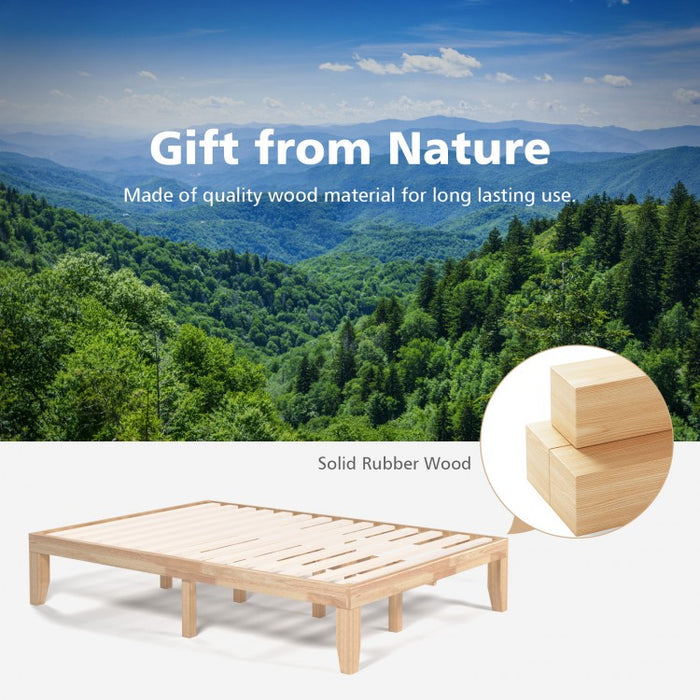 Full-Size Solid Wood Bed Frame with 10.5-Inch Under-Bed Storage Space