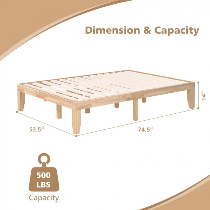 Full-Size Solid Wood Bed Frame with 10.5-Inch Under-Bed Storage Space