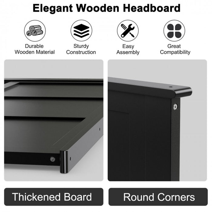 Country Style Black Wooden Full Size Headboard - Easy Assembly