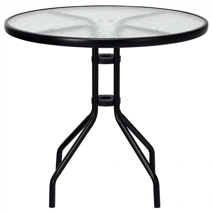 Costway Modern Round Glass Dining Table with Built-in Umbrella Hole - Suitable for Patio, Backyard, and Pool