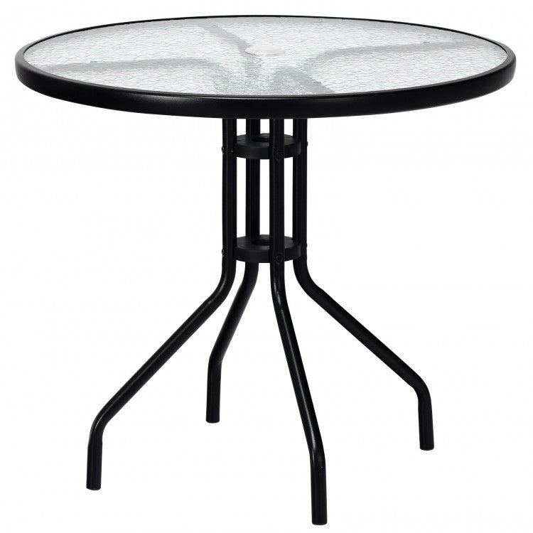Costway Modern Round Glass Dining Table with Built-in Umbrella Hole - Suitable for Patio, Backyard, and Pool