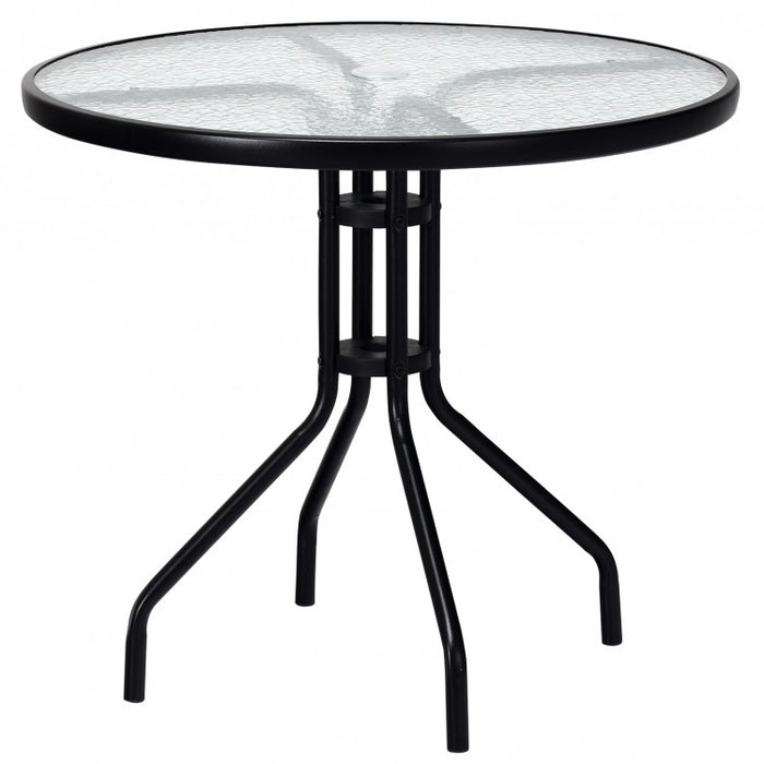 Costway Modern Round Glass Dining Table with Built-in Umbrella Hole - Suitable for Patio, Backyard, and Pool