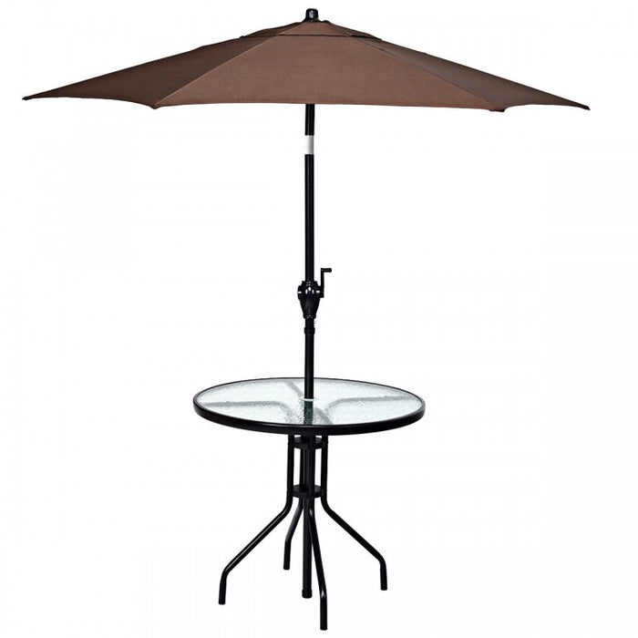 Costway Modern Round Glass Dining Table with Built-in Umbrella Hole - Suitable for Patio, Backyard, and Pool