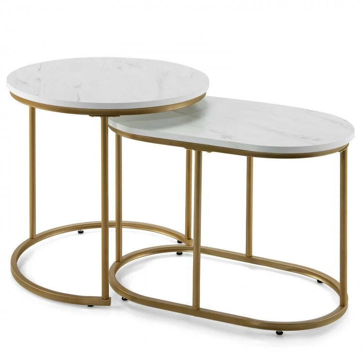 Costway Modern Round Dining Room Table with Marble Top Set of 2 - Suitable for Living Room and Cafe
