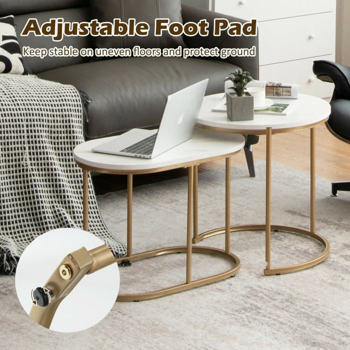 Costway Modern Round Dining Room Table with Marble Top Set of 2 - Suitable for Living Room and Cafe