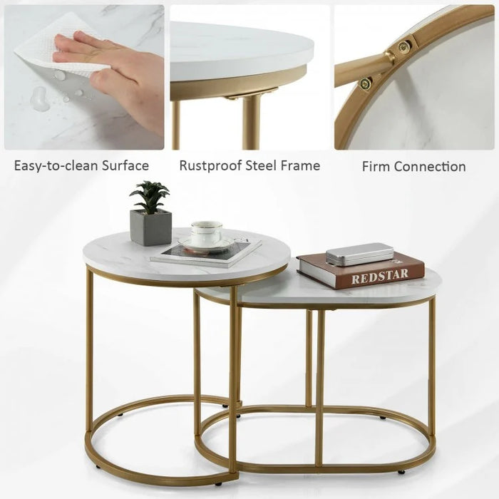 Costway Modern Round Dining Room Table with Marble Top Set of 2 - Suitable for Living Room and Cafe