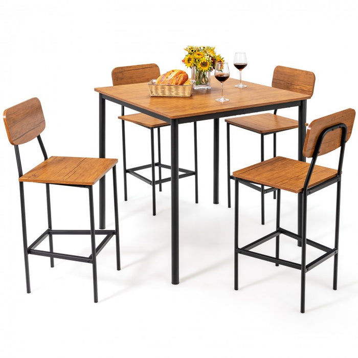 Industrial Style Dining Room Tables and Chairs 5-Piece Set with Bar Stools - Suitable for Restaurant and Cafe