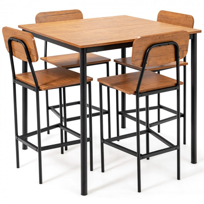 Industrial Style Dining Room Tables and Chairs 5-Piece Set with Bar Stools - Suitable for Restaurant and Cafe