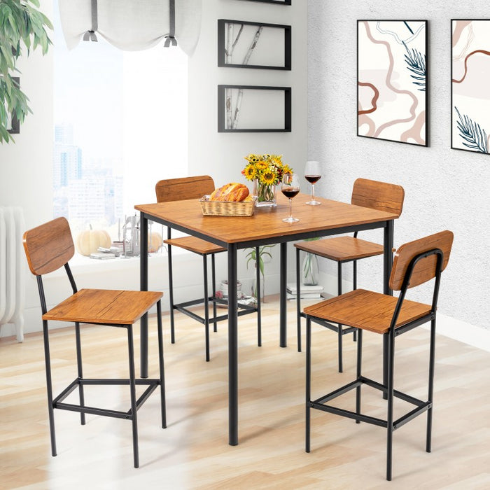 Industrial Style Dining Room Tables and Chairs 5-Piece Set with Bar Stools - Suitable for Restaurant and Cafe