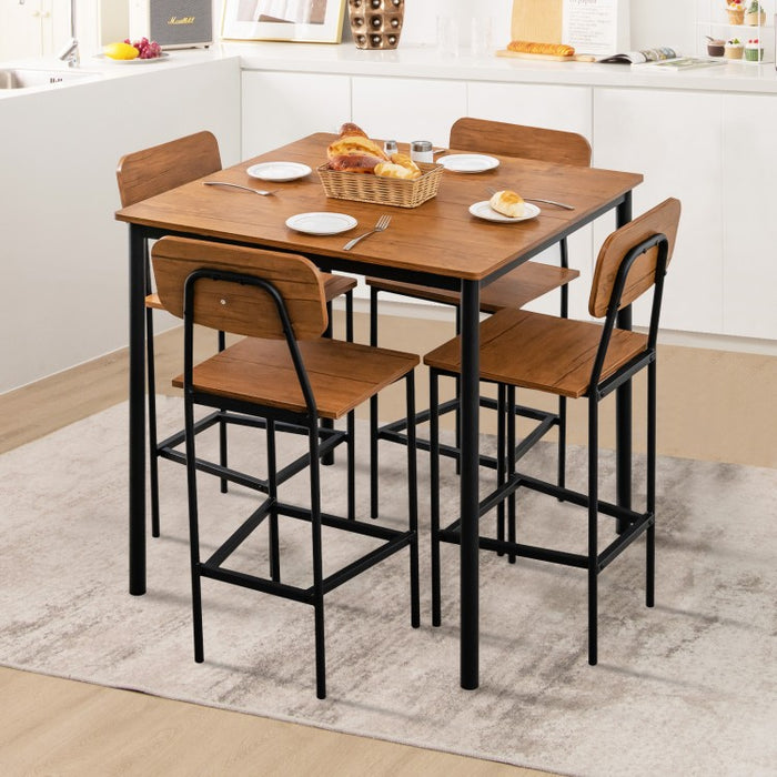 Industrial Style Dining Room Tables and Chairs 5-Piece Set with Bar Stools - Suitable for Restaurant and Cafe