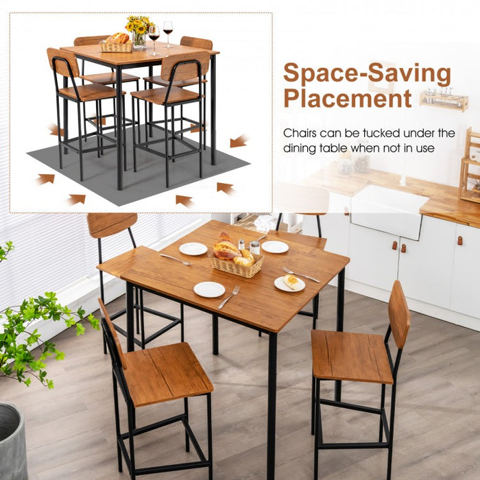 Industrial Style Dining Room Tables and Chairs 5-Piece Set with Bar Stools - Suitable for Restaurant and Cafe