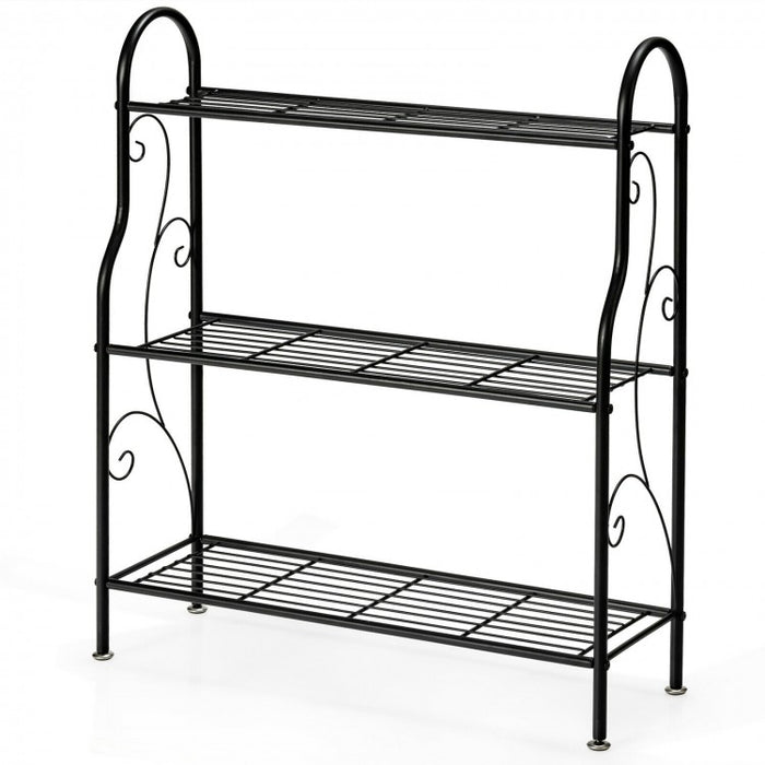3-Tier Black Metal Plant Stand Shelving Unit Storage Rack