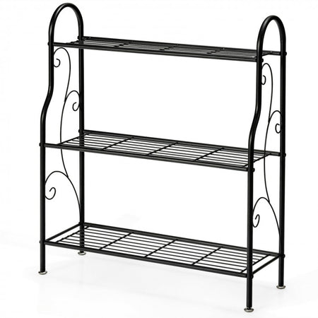 3-Tier Black Metal Plant Stand Shelving Unit Storage Rack