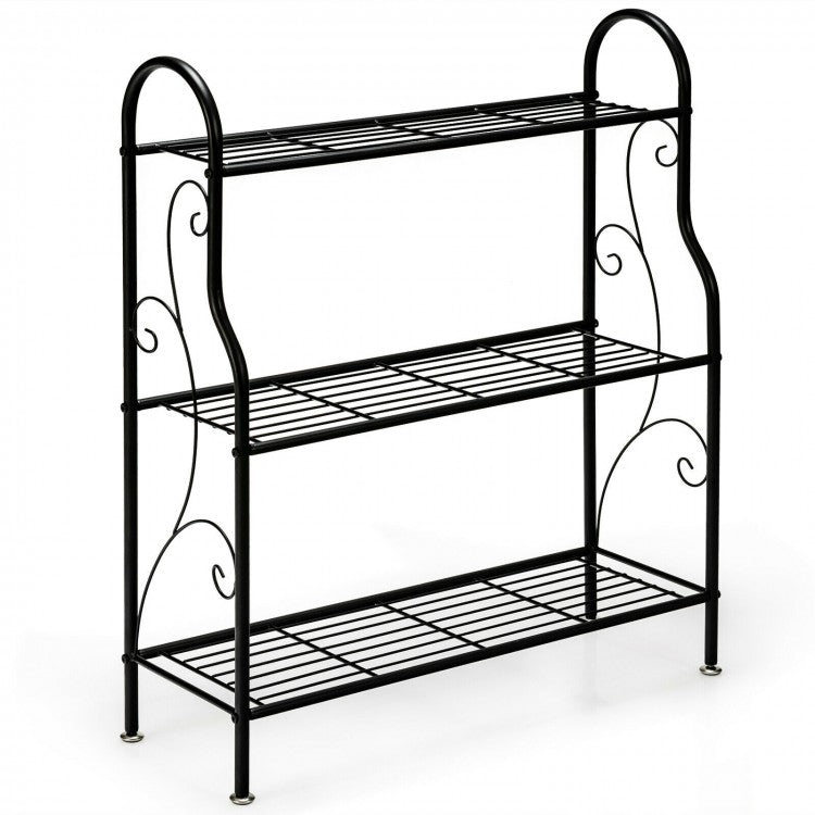 3-Tier Black Metal Plant Stand Shelving Unit Storage Rack