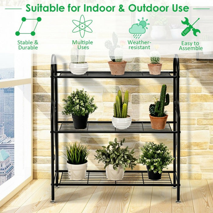 3-Tier Black Metal Plant Stand Shelving Unit Storage Rack