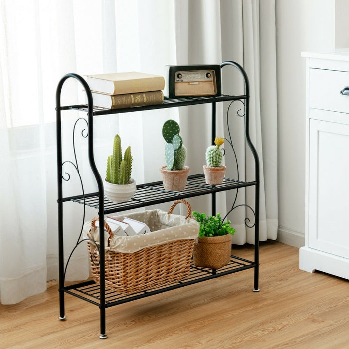 3-Tier Black Metal Plant Stand Shelving Unit Storage Rack