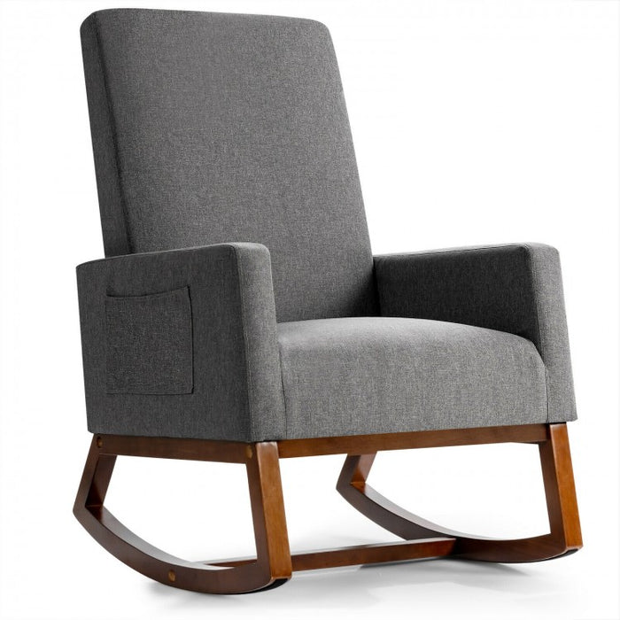 Modern Minimalist High-Back Rocking Chair with Side Pockets