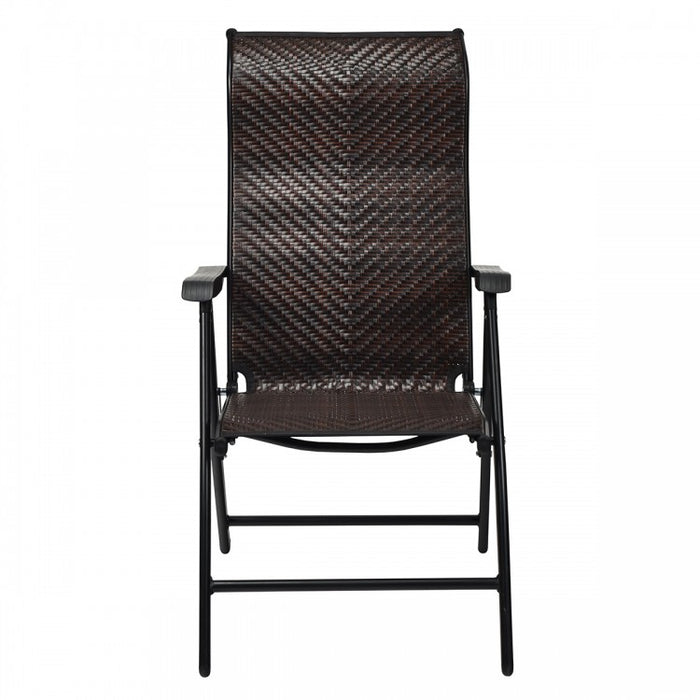 Outdoor Rattan 2-Piece Folding Brown Lounge Chair Set with Reclining Chairs for Patio and Garden, 5-Position Adjustable Tilt
