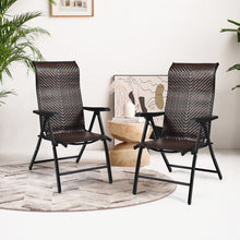 Load image into Gallery viewer, Outdoor Rattan 2-Piece Folding Brown Lounge Chair Set with Reclining Chairs for Patio and Garden, 5-Position Adjustable Tilt
