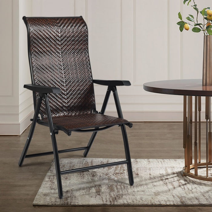 Outdoor Rattan 2-Piece Folding Brown Lounge Chair Set with Reclining Chairs for Patio and Garden, 5-Position Adjustable Tilt